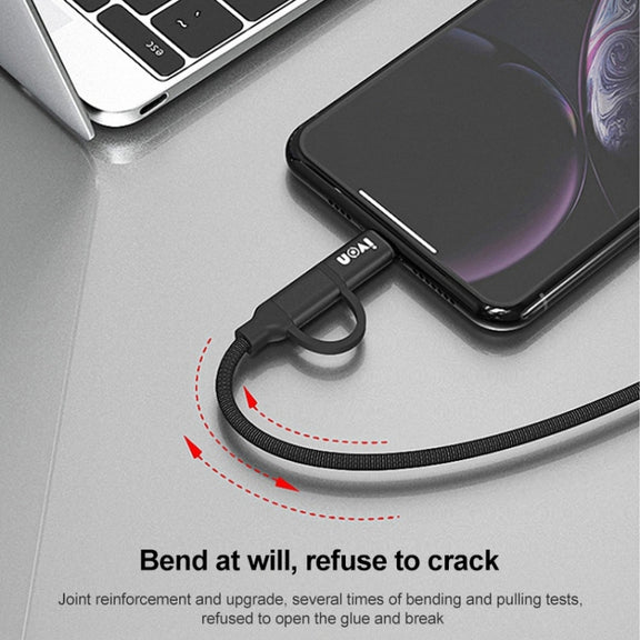 IVON CA52 2.4A USB to Type-C + Micro USB 2 in 1 Charging Sync Data Cable, Length: 1m (Black)