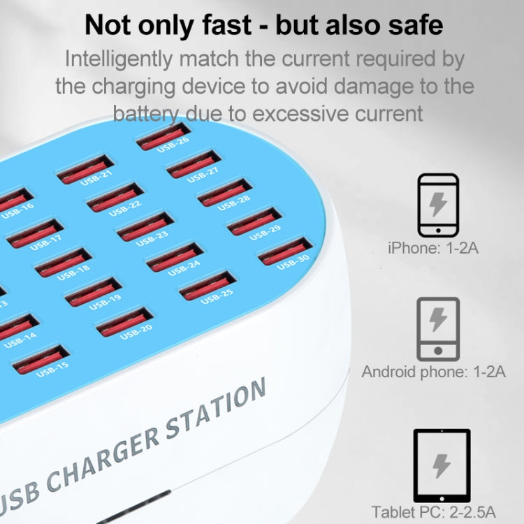 830 180W 30 USB Ports Multifunction Smart Charger Station AC100-240V, US Plug (White) - Multifunction Charger by PMC TechLife | Online Shopping South Africa | PMC TechLife