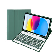 For iPad 11 2025 / 10th Gen 10.9 2022 YA10B Lambskin Texture Bluetooth Keyboard Leather Tablet Case with Pen Slot (Dark Green)