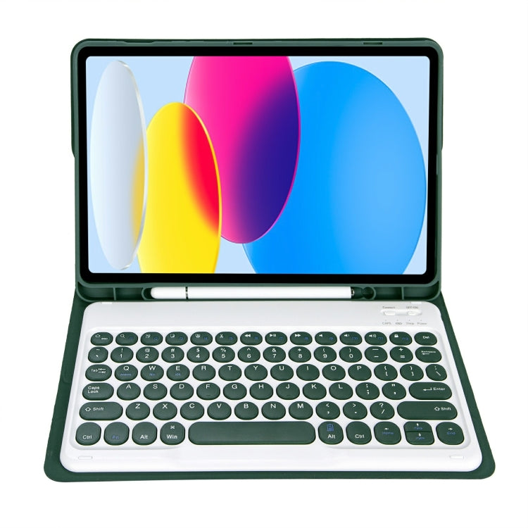 For iPad 11 2025 / 10th Gen 10.9 2022 YA10B Lambskin Texture Bluetooth Keyboard Leather Tablet Case with Pen Slot (Dark Green)