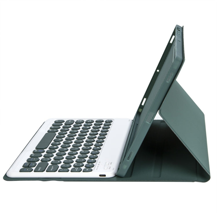 For iPad 11 2025 / 10th Gen 10.9 2022 YA10B Lambskin Texture Bluetooth Keyboard Leather Tablet Case with Pen Slot (Dark Green)