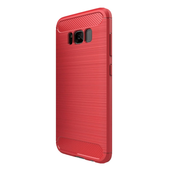 For Galaxy S8 Brushed Carbon Fiber Texture Shockproof TPU Protective Cover Case (Red)
