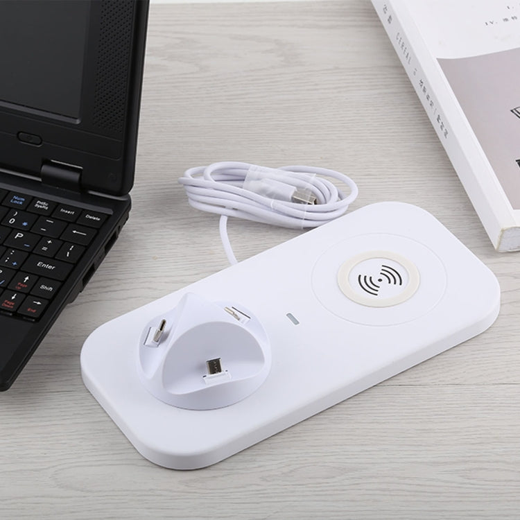 USB to 3 in 1 (8 Pin + Micro USB + USB-C / Type-C) Dock Charger Desktop Charging Data Sync Stand Station Holder with Qi Wireless Charger & USB Cable