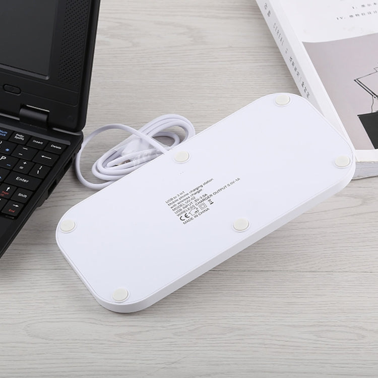 USB to 3 in 1 (8 Pin + Micro USB + USB-C / Type-C) Dock Charger Desktop Charging Data Sync Stand Station Holder with Qi Wireless Charger & USB Cable - Wireless Charger Receiver by PMC TechLife | Online Shopping South Africa | PMC TechLife