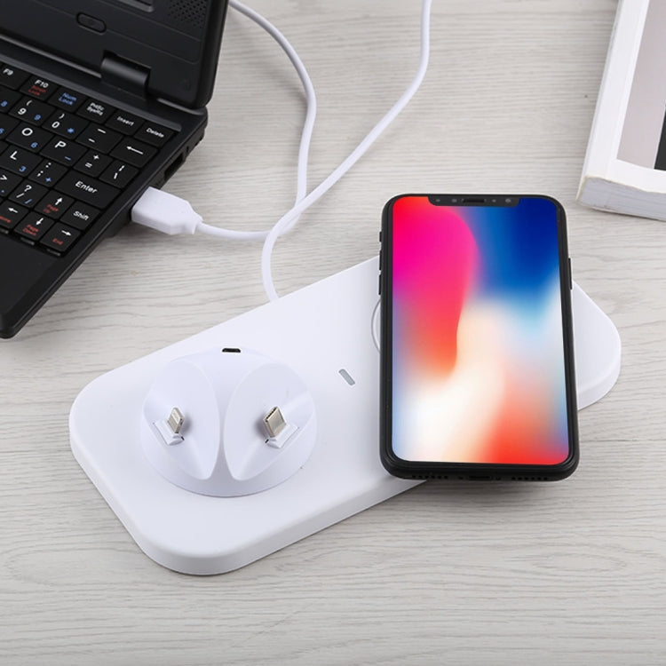 USB to 3 in 1 (8 Pin + Micro USB + USB-C / Type-C) Dock Charger Desktop Charging Data Sync Stand Station Holder with Qi Wireless Charger & USB Cable - Wireless Charger Receiver by PMC TechLife | Online Shopping South Africa | PMC TechLife