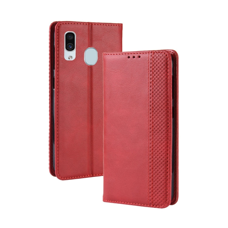 Magnetic Buckle Retro Crazy Horse Texture Horizontal Flip Leather Case for Galaxy A20/A30, with Holder & Card Slots & Photo Frame(Red) - free shipping - PMC TechLife - Order now!