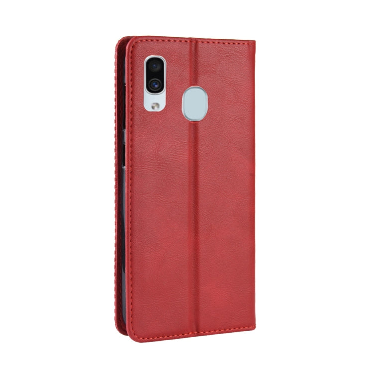 Magnetic Buckle Retro Crazy Horse Texture Horizontal Flip Leather Case for Galaxy A20/A30, with Holder & Card Slots & Photo Frame(Red) - free shipping - PMC TechLife - Order now!