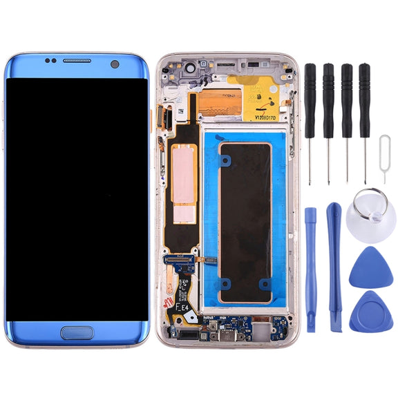 Original LCD Screen and Digitizer Full Assembly with Frame & Charging Port Board & Volume Button & Power Button for Galaxy S7 Edge / G935A(Blue)