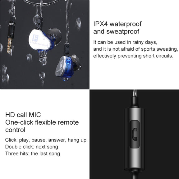 QKZ CK9 HiFi In-ear Four Unit Sports Music Headphones (Blue)