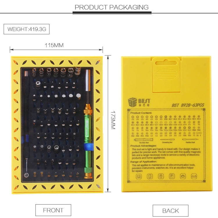 BEST BST-8928 Screwdriver Magnetic Bit Driver Kit 63 in 1 Professional Screwdrivers Set - free shipping - PMC TechLife - Order now!