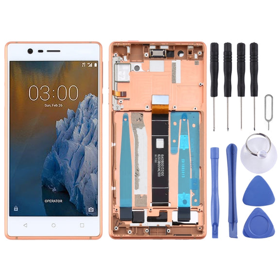 TFT LCD Screen for Nokia 3 TA-1032 Digitizer Full Assembly with Frame & Side Keys (Gold)