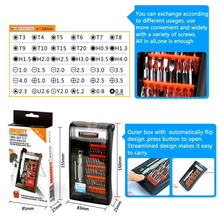 JAKEMY JM-8151 38 in 1 Screwdriver Tools Set Precision Screwdriver Set Repair Tool Hand Tools - Screwdriver Set by JAKEMY | Online Shopping South Africa | PMC TechLife