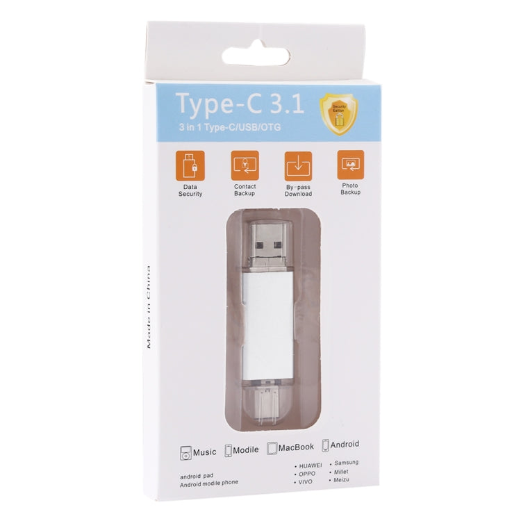 16GB 3 in 1 USB-C / Type-C + USB 2.0 + OTG Flash Disk, For Type-C Smartphones & PC Computer(Silver) - free shipping - PMC TechLife - Order now!