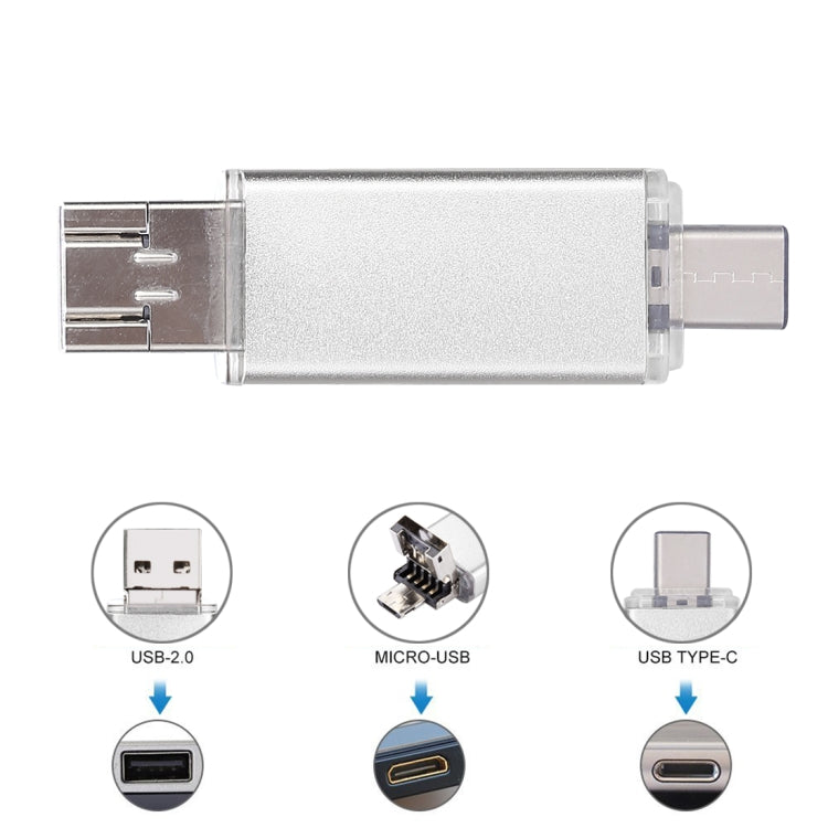 16GB 3 in 1 USB-C / Type-C + USB 2.0 + OTG Flash Disk, For Type-C Smartphones & PC Computer(Silver) - free shipping - PMC TechLife - Order now!