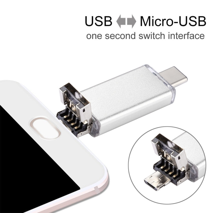 16GB 3 in 1 USB-C / Type-C + USB 2.0 + OTG Flash Disk, For Type-C Smartphones & PC Computer(Silver)