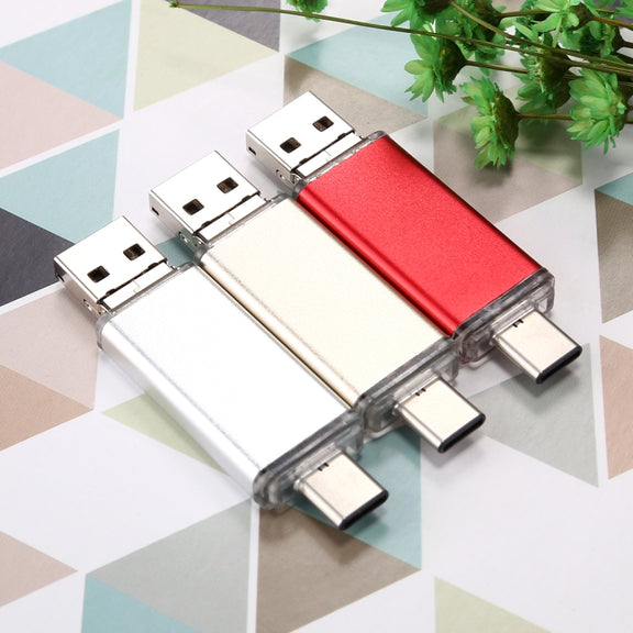 16GB 3 in 1 USB-C / Type-C + USB 2.0 + OTG Flash Disk, For Type-C Smartphones & PC Computer(Silver)