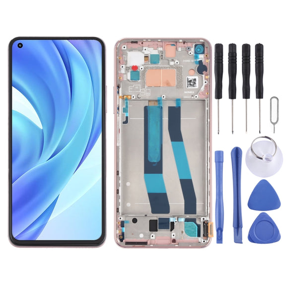 Original LCD Screen for Xiaomi Mi 11 Lite 4G/11 Lite 5G NE M2101K9AG M2101K9AI Digitizer Full Assembly with Frame(Gold)