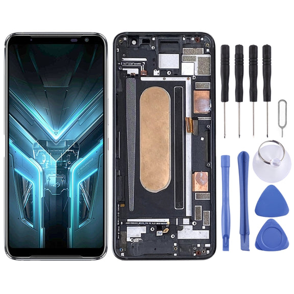 Original OLED LCD Screen for Asus ROG Phone 3 ZS661KS I003DD Digitizer Full Assembly with Frame���Black)
