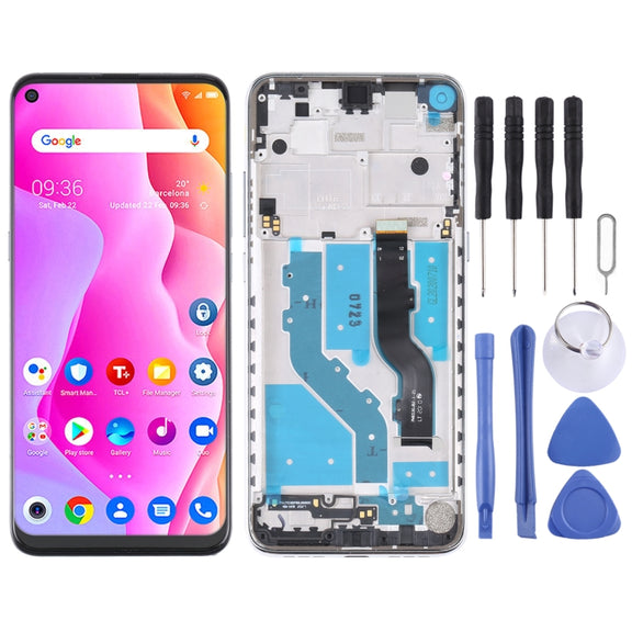 TFT LCD Screen for TCL 10L / 10 Lite T770H Digitizer Full Assembly with Frame (Silver)
