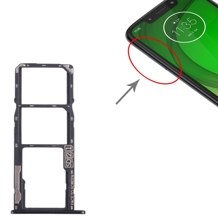 For Motorola Moto G7 Play SIM Card Tray + SIM Card Tray + Micro SD Card Tray (Black)