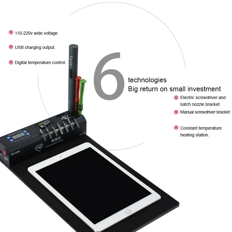 TBK-568R 220V Vacuum LCD Temperature Controller Touch Screen Glass Separator Machine with Multi-function Storage Box