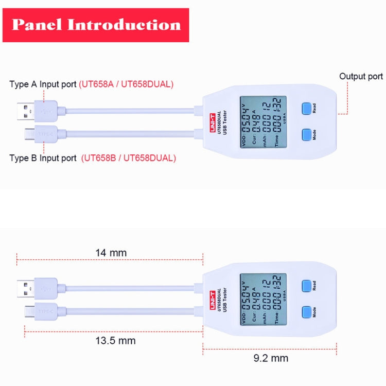 UNI-T USB Voltmeter Ammeter Tester UT658DUAL - Test Tools by PMC TechLife | Online Shopping South Africa | PMC TechLife