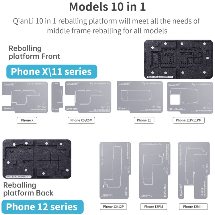 Qianli 10 in 1 Middle Frame Reballing Platform For iPhone X / XS / XS Max / 11 / 11 Pro / 11 Pro Max / 12 / 12 Pro / 12 mini / 12 Pro Max - Repair Platform by QIANLI | Online Shopping South Africa | PMC TechLife | Buy Now Pay Later Mobicred