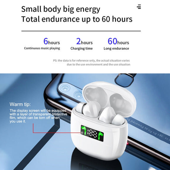J3 Pro TWS Hifi Wireless Bluetooth 5.2 Earphone LED Display Water-resistant Sports Gaming Headset Noise Earbuds(White)