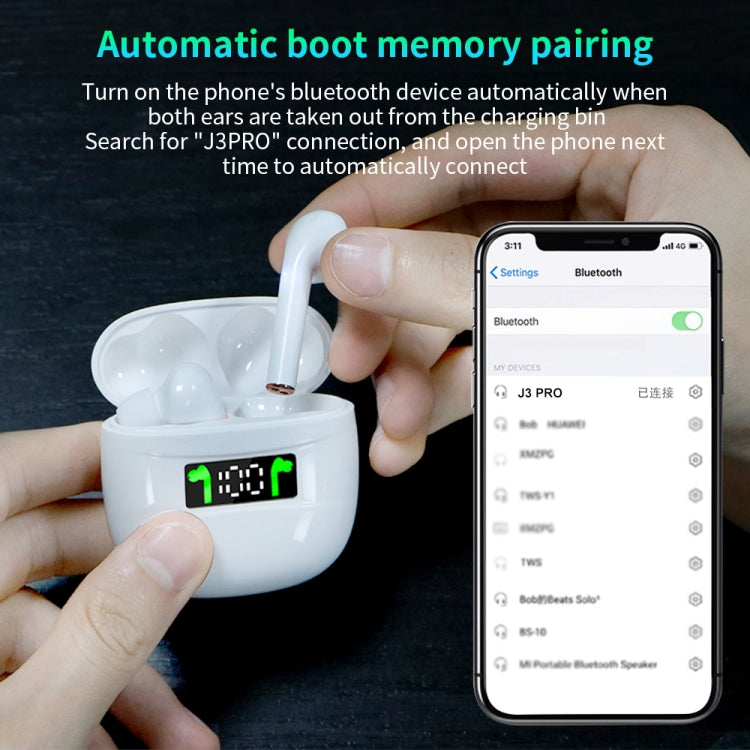 J3 Pro TWS Hifi Wireless Bluetooth 5.2 Earphone LED Display Waterproof Sports Gaming Headset Noise Earbuds(White) - TWS Earphone by PMC TechLife | Online Shopping South Africa | PMC TechLife