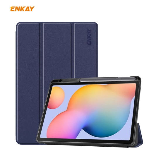 For Samsung Galaxy Tab S6 Lite P610 / P615 / Tab S6 Lite 2022 / P613 / P619 ENKAY Leather Smart Tablet Case with Pen Slot(Dark Blue) - Tab S6 Lite P610 / P615 by ENKAY | Online Shopping South Africa | PMC Jewellery | Buy Now Pay Later Mobicred