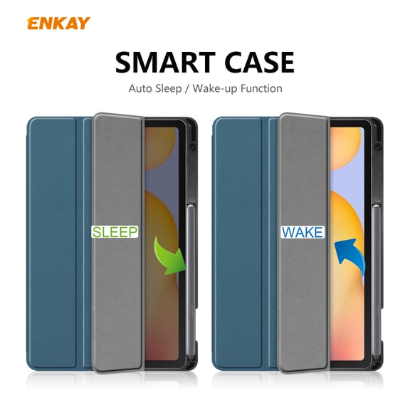 For Samsung Galaxy Tab S6 Lite P610 / P615 / Tab S6 Lite 2022 / P613 / P619 ENKAY Leather Smart Tablet Case with Pen Slot(Light Blue)