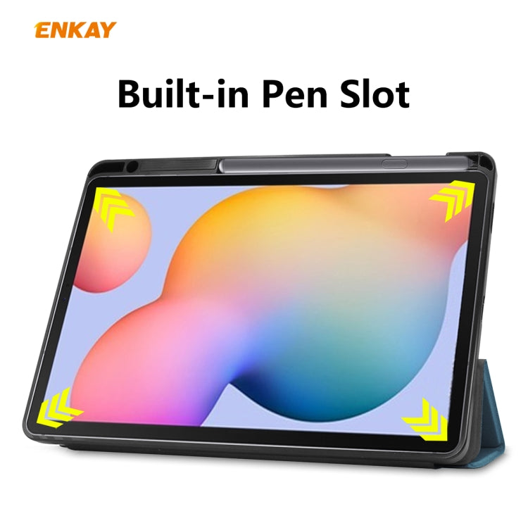 For Samsung Galaxy Tab S6 Lite P610 / P615 / Tab S6 Lite 2022 / P613 / P619 ENKAY Leather Smart Tablet Case with Pen Slot(Light Blue)