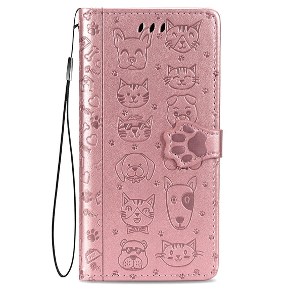 For Huawei P Smart 2020 Lovely Cat and Dog Embossing Pattern Horizontal Flip Leather Case , with Holder & Card Slots & Wallet & Cartoon Clasp & Lanyard(Rose Gold)
