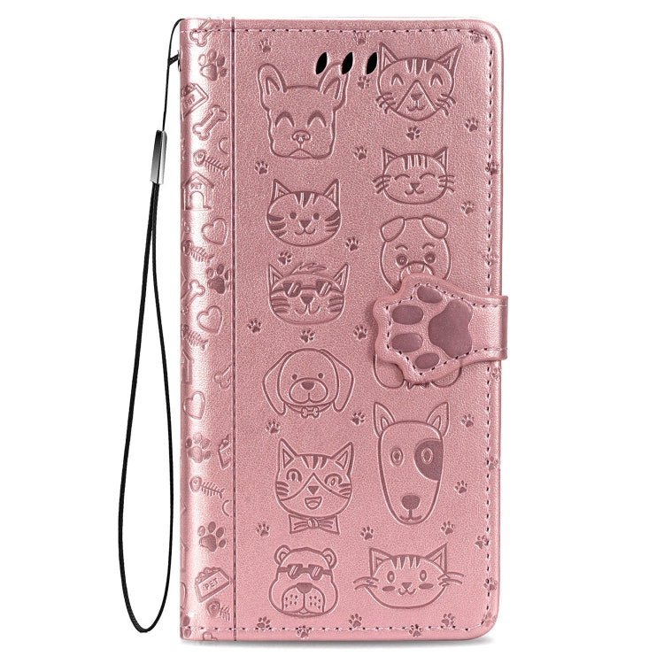 For Huawei P Smart 2020 Lovely Cat and Dog Embossing Pattern Horizontal Flip Leather Case , with Holder & Card Slots & Wallet & Cartoon Clasp & Lanyard(Rose Gold)