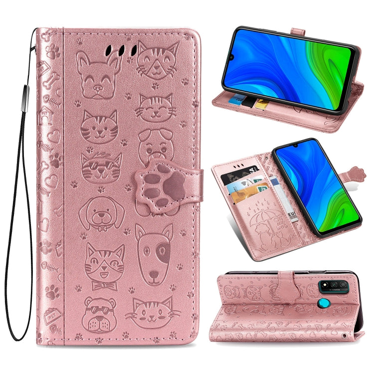 For Huawei P Smart 2020 Lovely Cat and Dog Embossing Pattern Horizontal Flip Leather Case , with Holder & Card Slots & Wallet & Cartoon Clasp & Lanyard(Rose Gold) - free shipping - PMC TechLife - Order now!