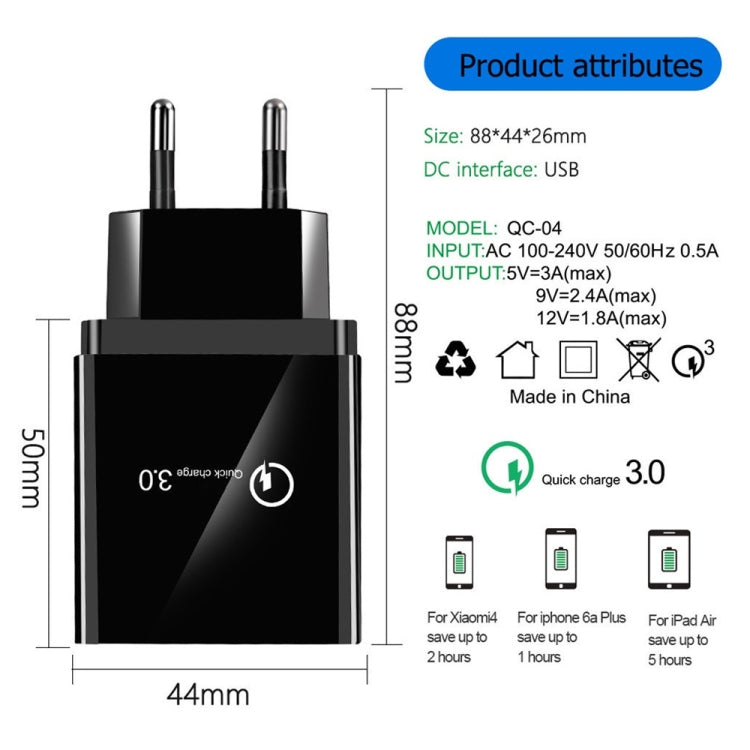 30W QC 3.0 USB + 3 USB 2.0 Ports Mobile Phone Tablet PC Universal Quick Charger Travel Charger, EU Plug(Black) - USB Charger by PMC TechLife | Online Shopping South Africa | PMC TechLife | Buy Now Pay Later Mobicred