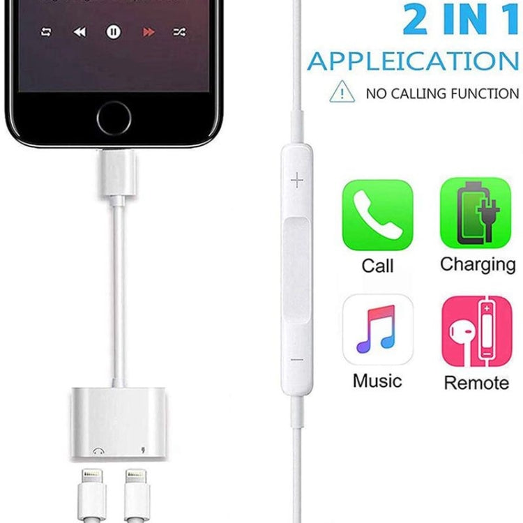 ZS-S1802 2 in 1 8 Pin Male to 8 Pin Charging + 8 Pin Audio Female Connector Earphone Adapter, Support Calls & Wire Control, Compatible with All IOS System - Earphone Adapter by PMC TechLife | Online Shopping South Africa | PMC TechLife