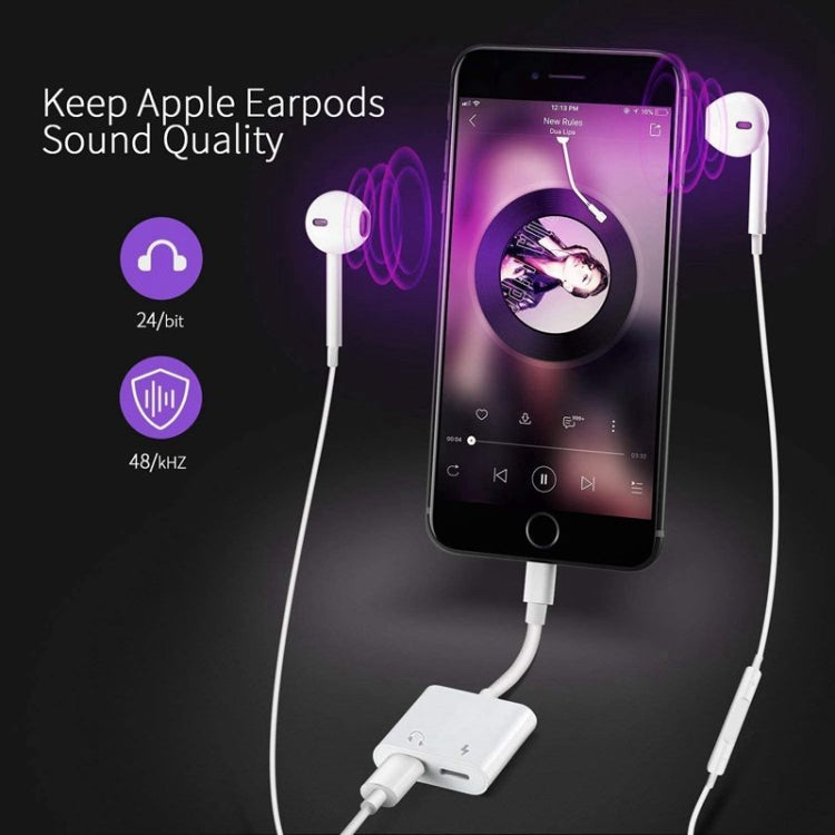 ZS-S1802 2 in 1 8 Pin Male to 8 Pin Charging + 8 Pin Audio Female Connector Earphone Adapter, Support Calls & Wire Control, Compatible with All IOS System - Earphone Adapter by PMC TechLife | Online Shopping South Africa | PMC TechLife