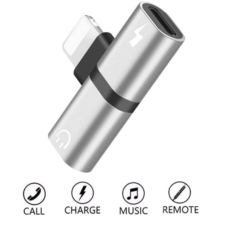 Zs-18182 2 in 1 8 Pin Male to 8 Pin Charging + 8 Pin Audio Female Connector Earphone Adapter, Supports Call & Volume Control(Silver) - Earphone Adapter by PMC TechLife | Online Shopping South Africa | PMC TechLife
