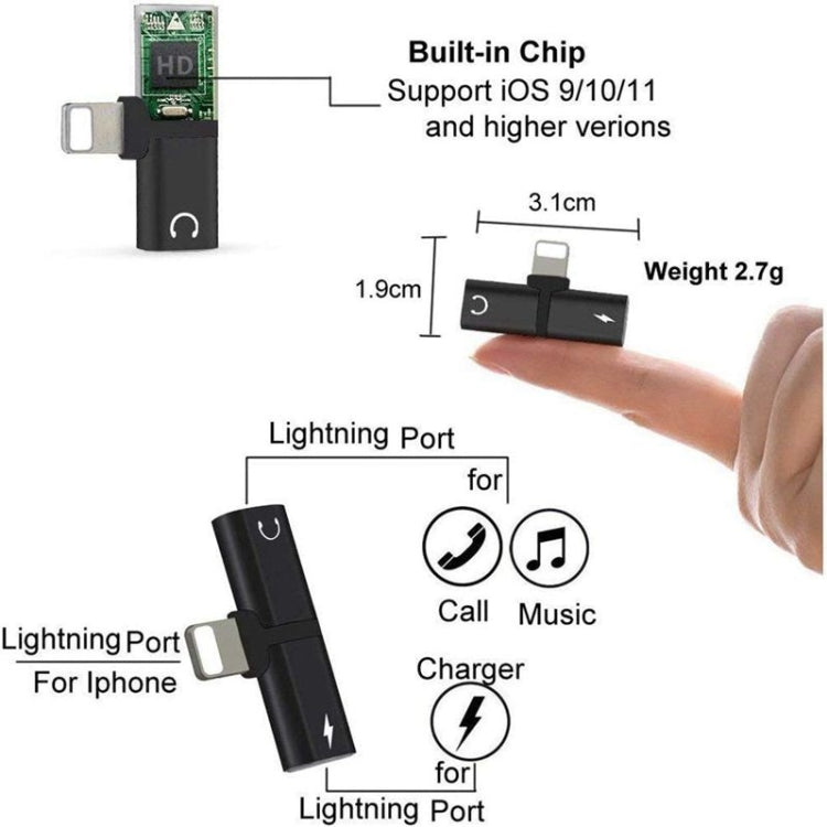 Zs-18182 2 in 1 8 Pin Male to 8 Pin Charging + 8 Pin Audio Female Connector Earphone Adapter, Supports Call & Volume Control(Silver) - Earphone Adapter by PMC TechLife | Online Shopping South Africa | PMC TechLife