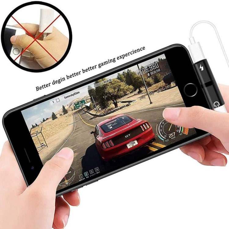 Zs-18182 2 in 1 8 Pin Male to 8 Pin Charging + 8 Pin Audio Female Connector Earphone Adapter, Supports Call & Volume Control(Silver + Black) - Earphone Adapter by PMC TechLife | Online Shopping South Africa | PMC TechLife