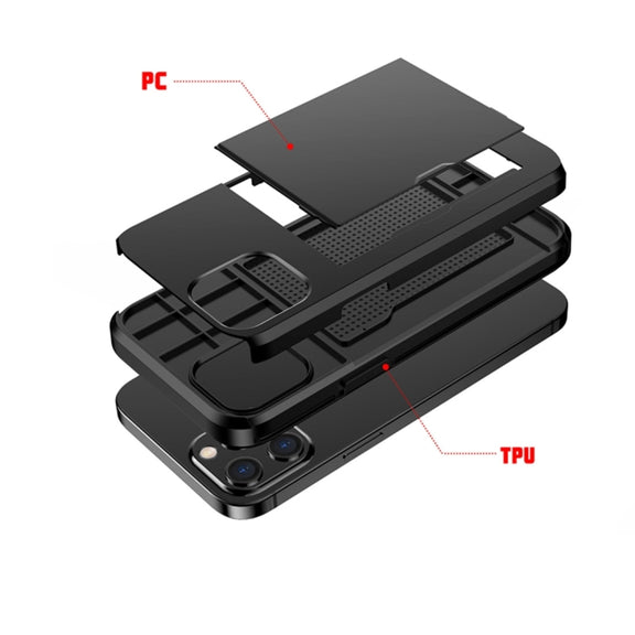 For iPhone 12 / 12 Pro Shockproof Rugged Armor Protective Case with Card Slot(Dark Blue)