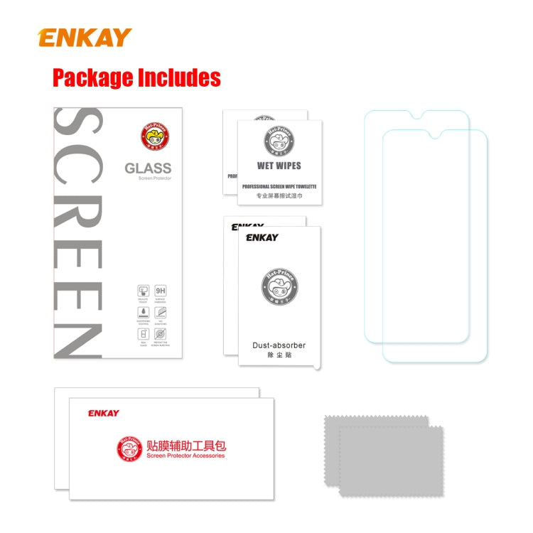 For Redmi 9 / 9A / 9C 2 PCS ENKAY Hat-Prince 0.26mm 9H 2.5D Curved Edge Tempered Glass Film
