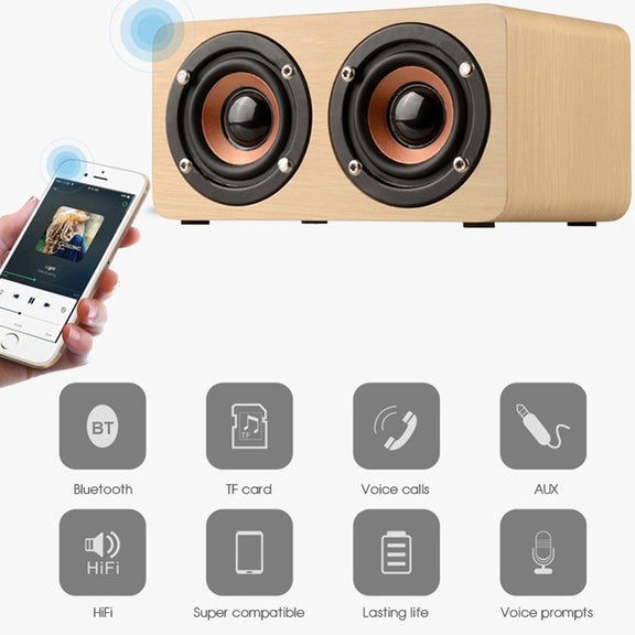 W5 Portable HiFi Shock Bass Wooden Bluetooth Speaker(Yellow)