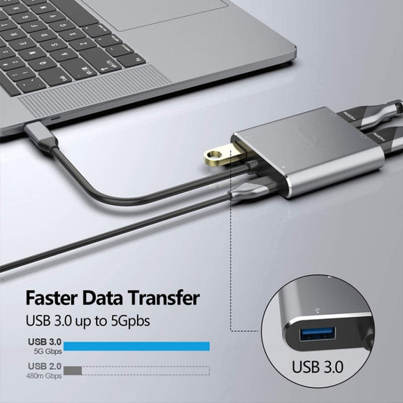 ZS-SG4T1HD2 4-in-1 Type-C to Dual HDMI + USB 3.0 Port + Type-C PD Charging Port Multi-functional HD Dock Adapter(Grey)