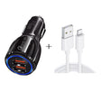 Qc3.0 Dual USB Car Charger + 8 Pin Fast Charging Line Car Charging Kit(Black) - Car Charger by PMC TechLife | Online Shopping South Africa | PMC TechLife