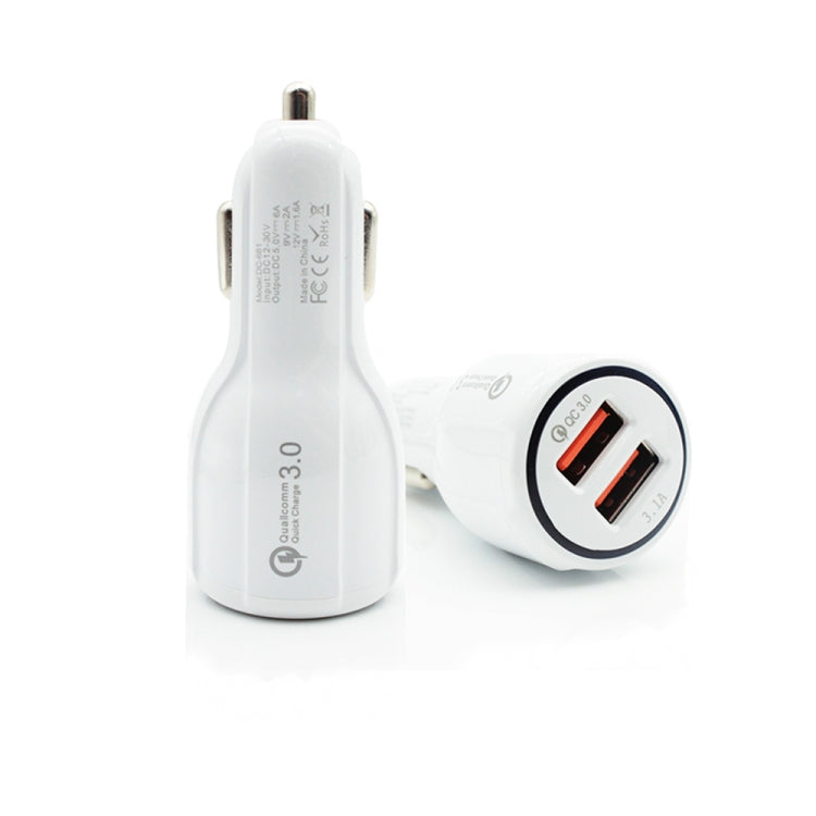 Qc3.0 Dual USB Car Charger + Micro USB Fast Charging Cable Car Charging Kit(White) - Car Charger by PMC TechLife | Online Shopping South Africa | PMC TechLife