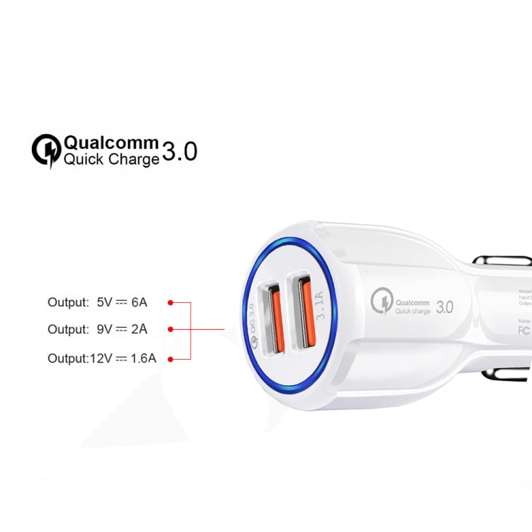 Qc3.0 Dual USB Car Charger + Micro USB Fast Charging Cable Car Charging Kit(White) - Car Charger by PMC TechLife | Online Shopping South Africa | PMC TechLife
