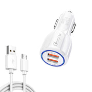 Qc3.0 Dual USB Car Charger + Micro USB Fast Charging Cable Car Charging Kit(White)
