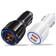 Qc3.0 Dual USB Car Charger + Micro USB Fast Charging Cable Car Charging Kit(White)